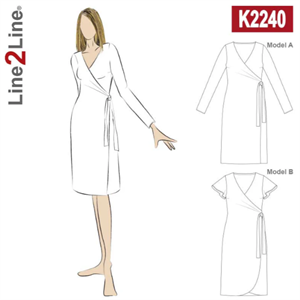 Line2Line snitmønster - K2240 Slå om kjole med læg til fast stof